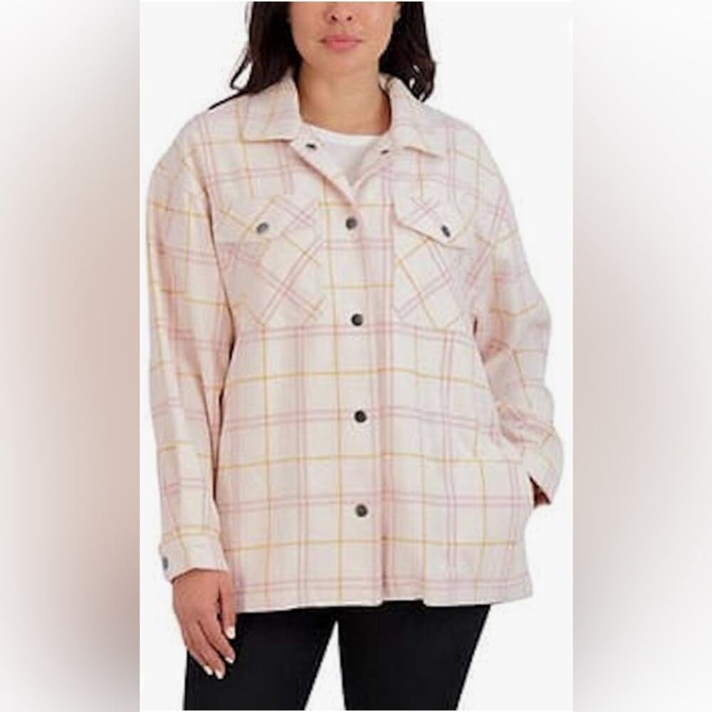 HFX Women’s Long Sleeve Cozy Shacket Shirt Button Up Jacket Pink/Orange size XXL